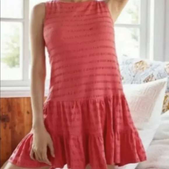 NWT Anthropologie Flounced Open Back Mini Dress Size Small Summer Coral Teaberry - Picture 4 of 9